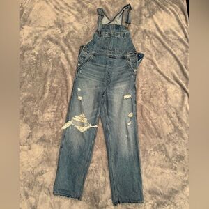 Abercrombie & Fitch Blue Overalls Distressed Denim
